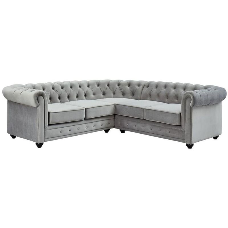 Canapé d'angle en velours CHESTERFIELD - Gris clair