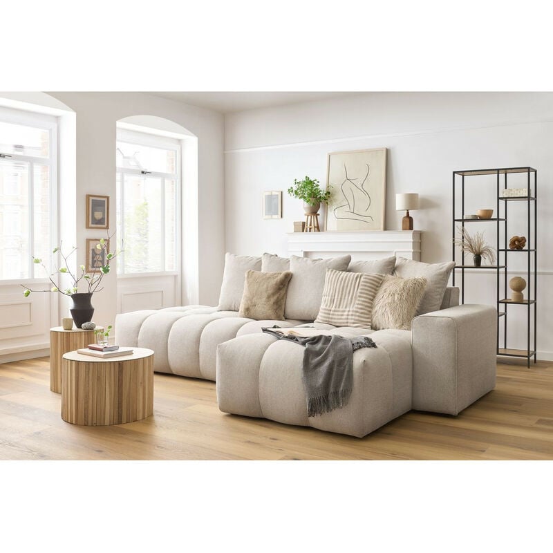 BOBOCHIC - Canapé d'angle fixe MONT-BLANC tissu Angle droit Beige