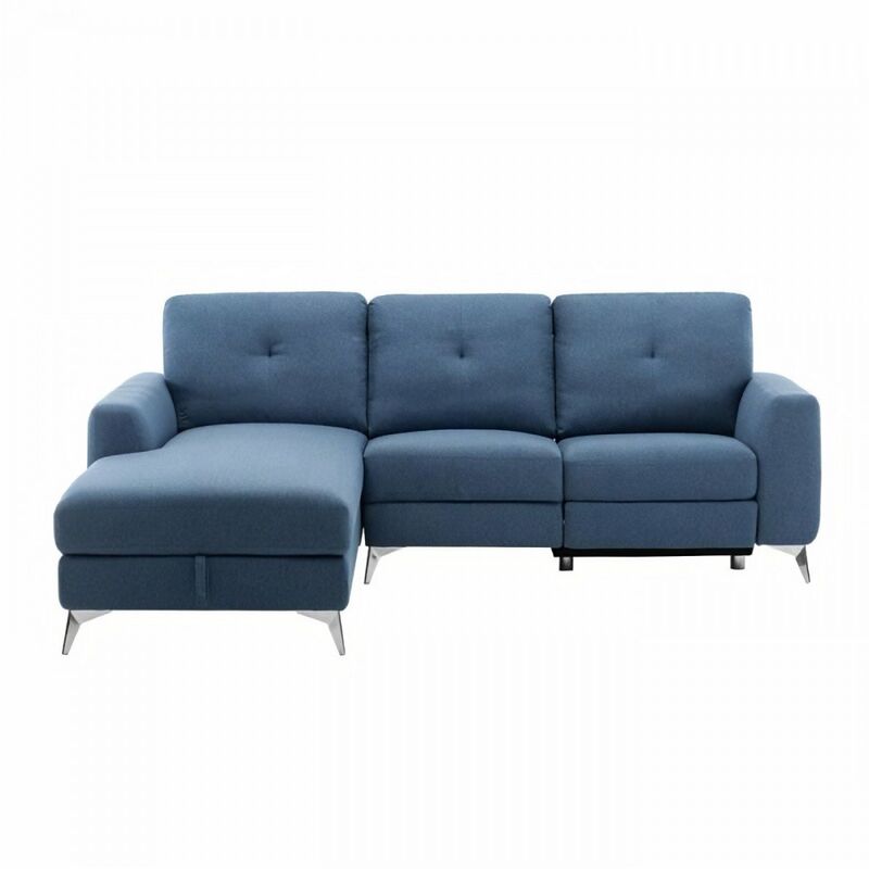 Canapé d'angle gauche avec 1 place relax électrique + coffre - Tissu Bleu - L 260 x P 51 x H 90 cm - FRANKLIN