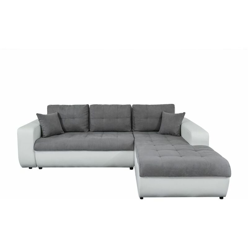 Usinestreet - Canapé d'Angle suzie Convertible en Simili et Microfibre - Angle Droit, Blanc et Gris