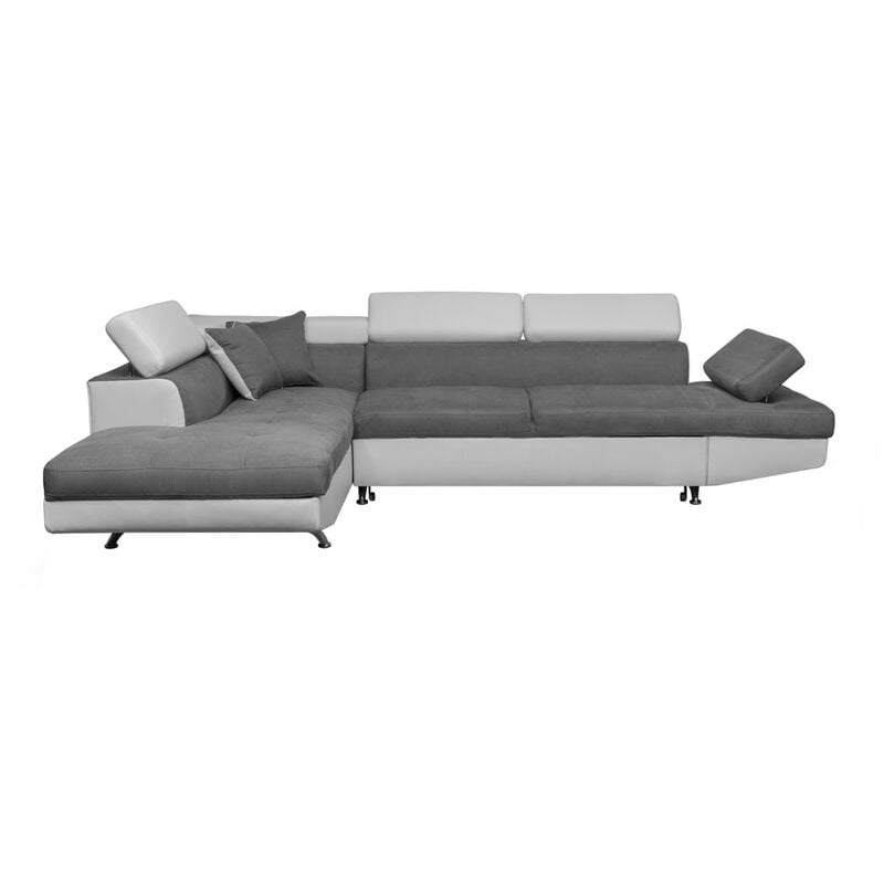 Usinestreet - Canapé d'angle rio Convertible avec coffre en microfibre et simili - Angle Gauche, Blanc et gris