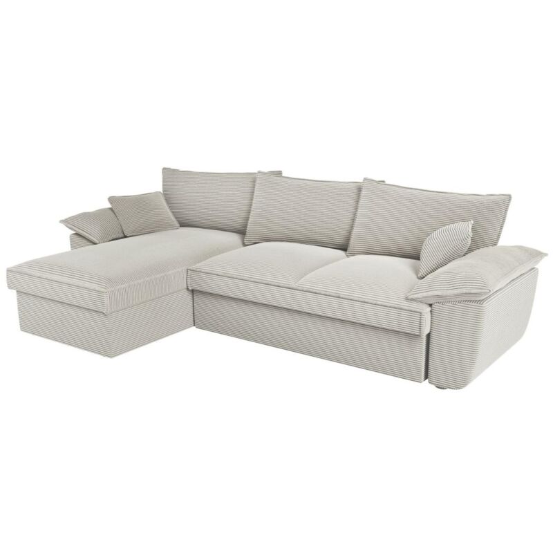 Canapé d'angle gauche convertible en velours côtelé gris clair avec coffre de rangement GUILLERMO II