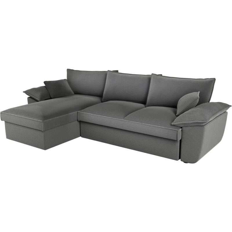 Vente-unique - Canapé d'angle gauche convertible en velours côtelé gris foncé avec coffre de rangement guillermo ii