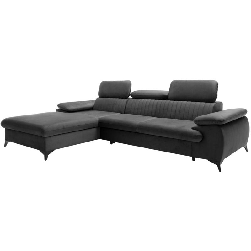 Pascal Morabito - Canapé d'angle gauche convertible en velours gris anthracite samara de