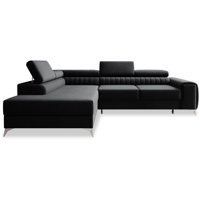 Canapé d'angle gauche convertible Isaac Velours Noir