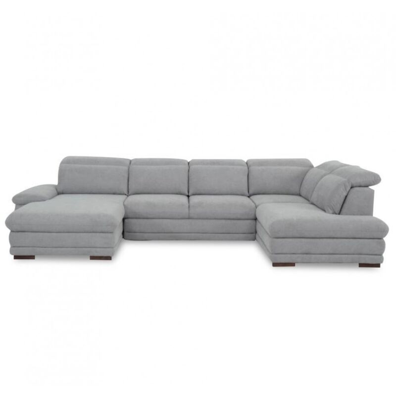 Canapé d'angle gauche convertible panoramique MARCUS tissu gris clair - gris