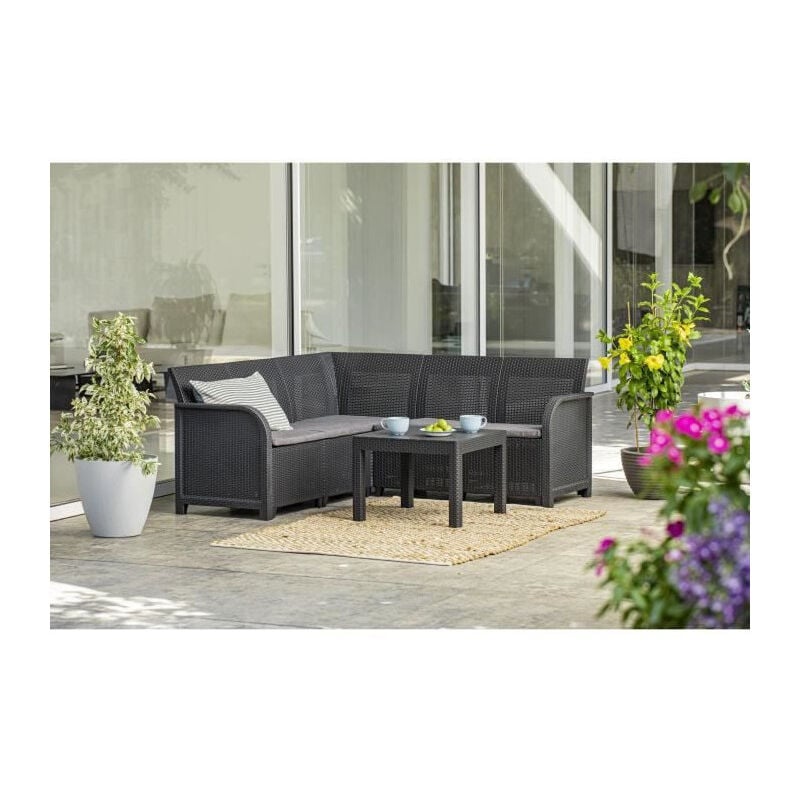 Allibert by keter - Canap, dangle SanRemo 5 places imitation rotin tresse avec table basse - gris graphite