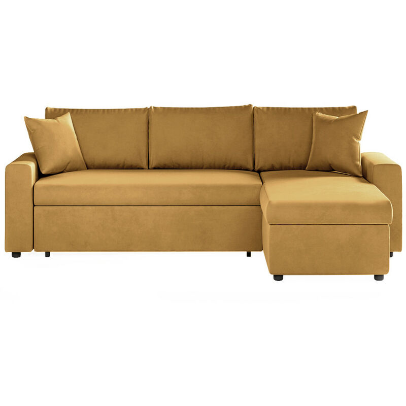 Usinestreet - Canapé d'angle maria réversible et convertible avec coffre en velours - Jaune ocre