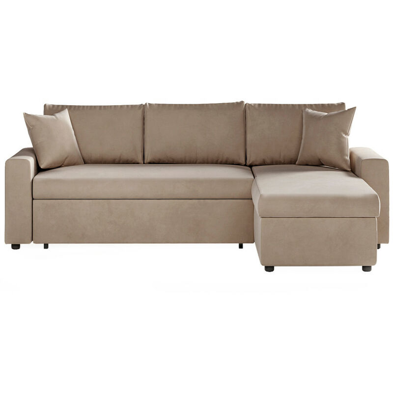 Loungitude - Canapé d'angle maria réversible et convertible avec coffre en velours - Grège Loungitude - Canapé d'angle maria réversible et convertible avec coffre en velours - Grège