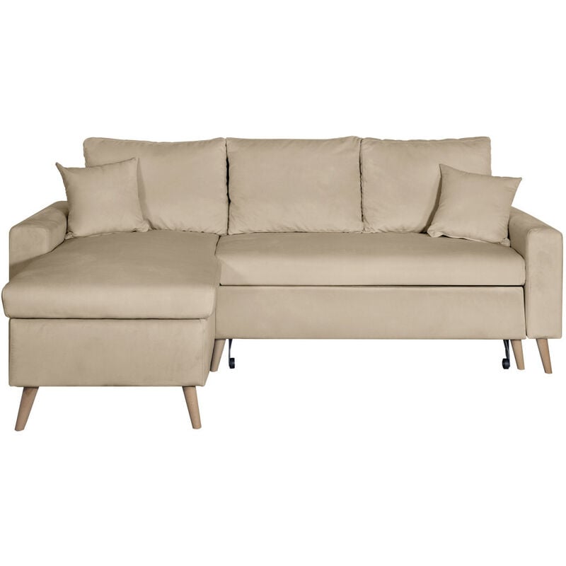 Usinestreet - Canapé d'angle maria scandinave velours réversible et convertible avec coffre - Grège