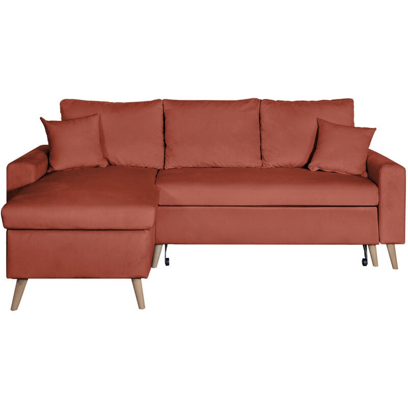 Usinestreet - Canapé d'angle maria scandinave velours réversible et convertible avec coffre - Rouge brique