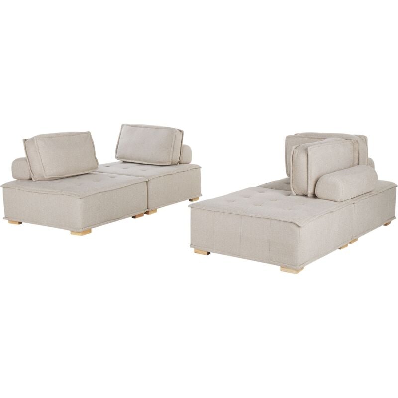 Beliani - Ensemble Canapés 2+2 Sièges en Tissu Polyester avec Capitonnage Beige Tibro