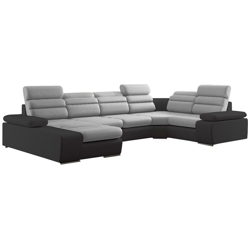 Canap&eacute; d'angle panoramique convertible en tissu et simili BOILEAU - Gris/anthracite - Angle gauche