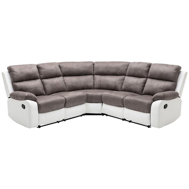 Vente-unique - Canapé d'angle relax gris et blanc en microfibre et simili tolzano
