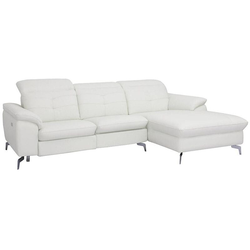 Vente-unique - Canapé d'angle relax électrique en cuir de buffle lismore - Ivoire - Angle droit