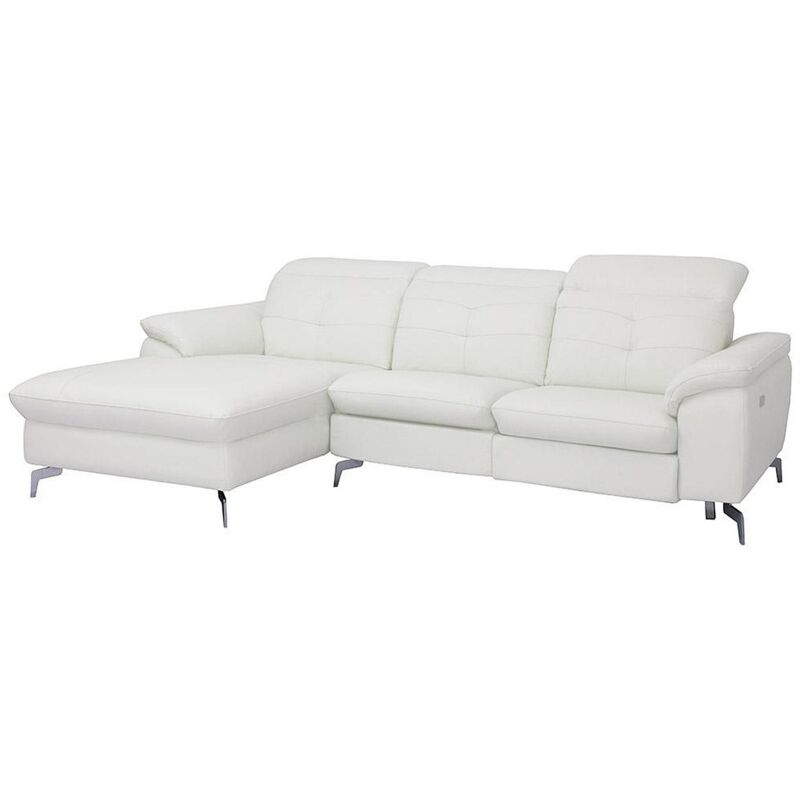Vente-unique - Canapé d'angle relax électrique en cuir de buffle lismore - Ivoire - Angle gauche