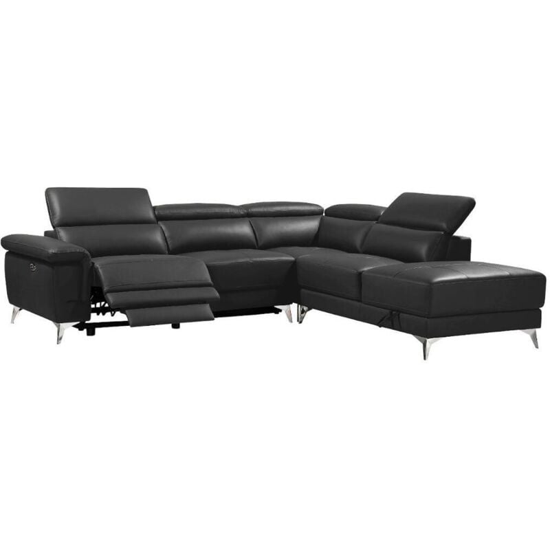 Vente-unique - Canapé d'angle droit relax électrique en cuir gris anthracite pascaline