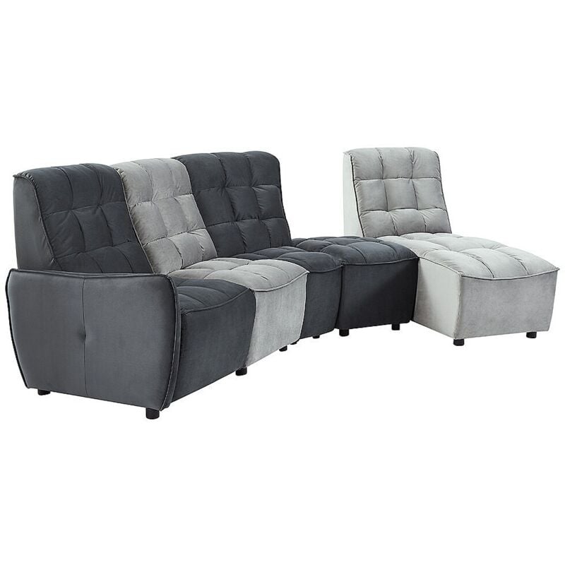 Vente-unique - Canapé d'angle relax électrique modulable en velours gris clair et anthracite alford