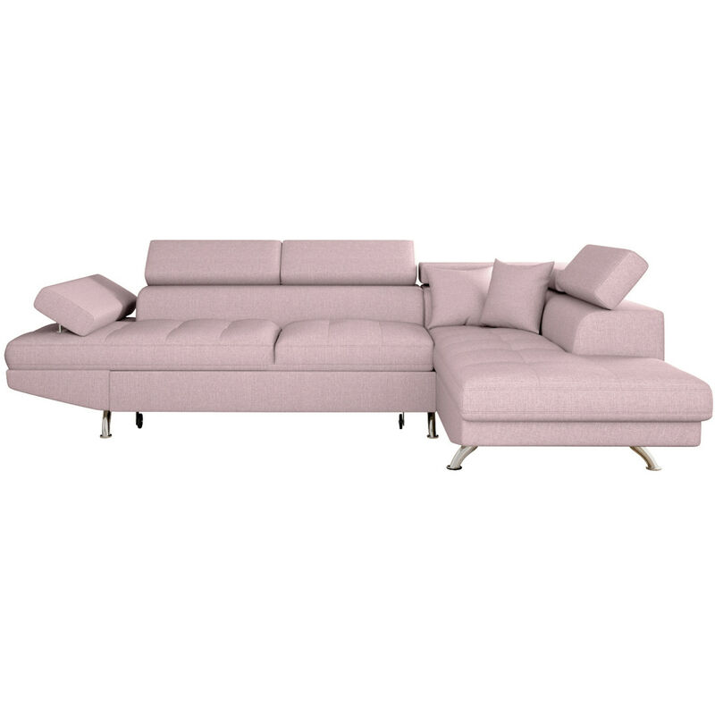 Loungitude - Canapé d'angle rio Convertible avec coffre en tissu - Angle Droit, Vieux rose