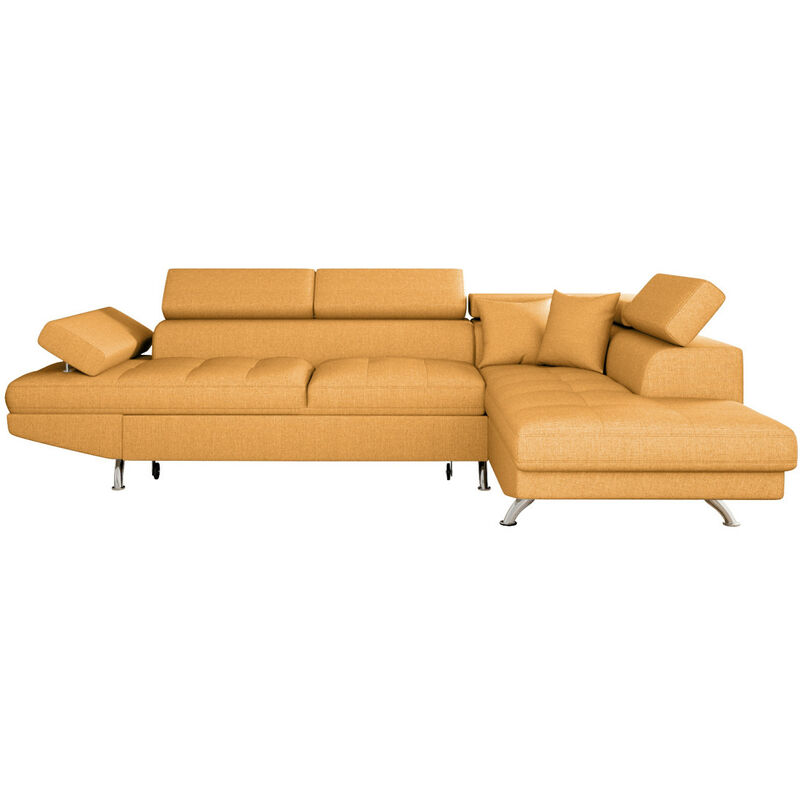 Loungitude - Canapé d'angle rio Convertible avec coffre en tissu - Angle Droit, Jaune ocre
