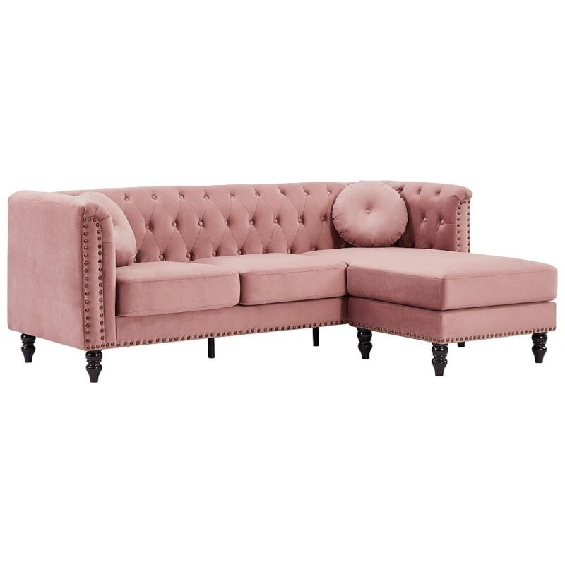 Vente-unique - Canapé d'angle réversible en velours vieux rose turner