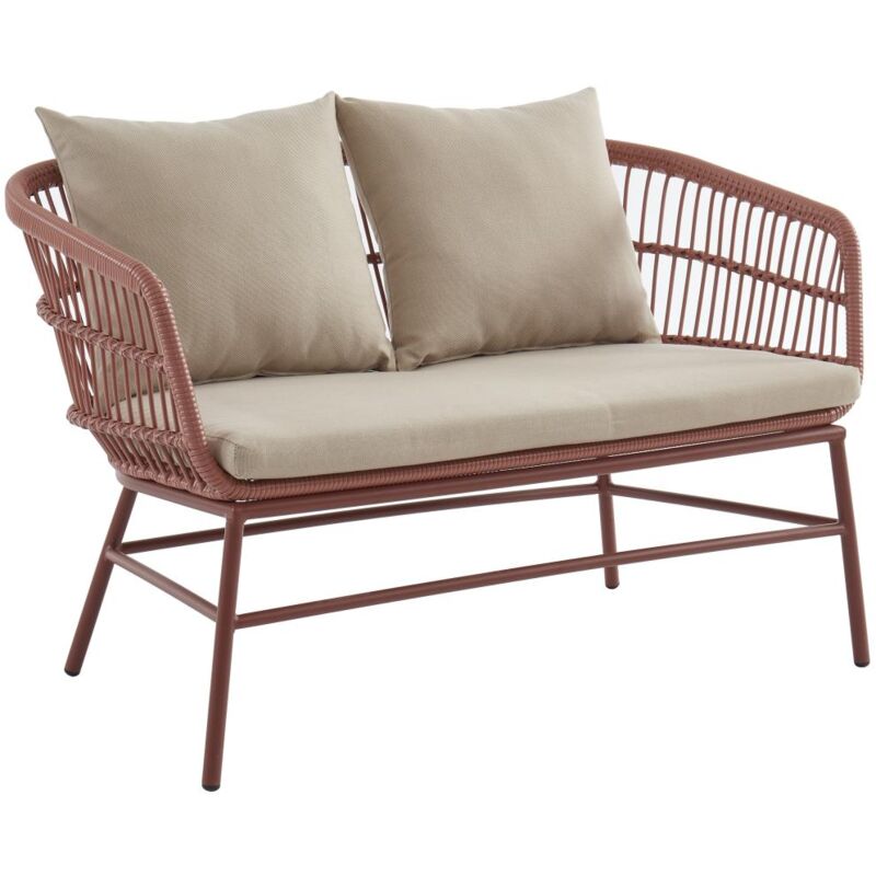 Vente-unique - Canapé de jardin 2 places en résine tressée - Terracotta - lousini de mylia