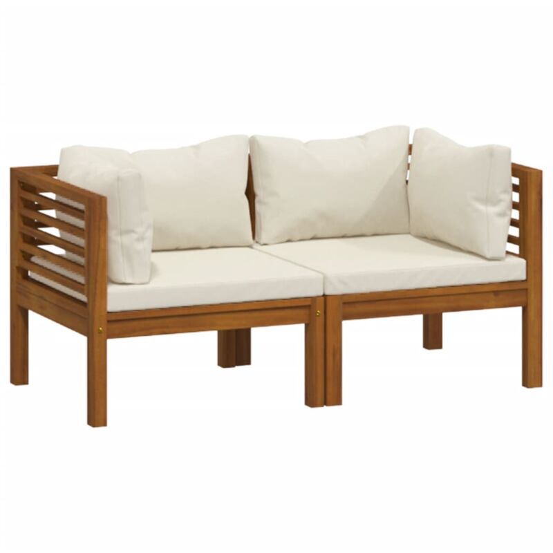 Inlife Canapé de jardin 2 places et coussin crème Bois d'acacia massif