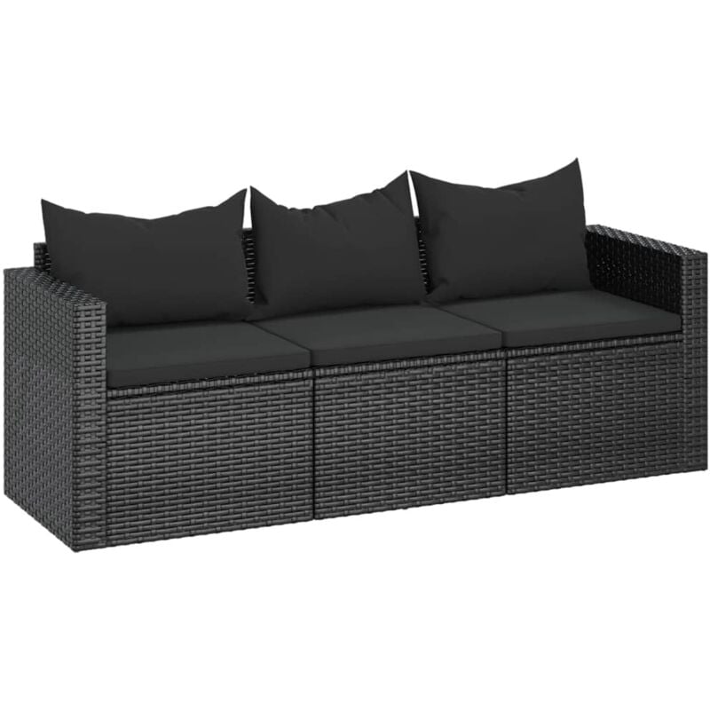 Vidaxl - Canapé de jardin à 3 places avec coussins noir résine tressée