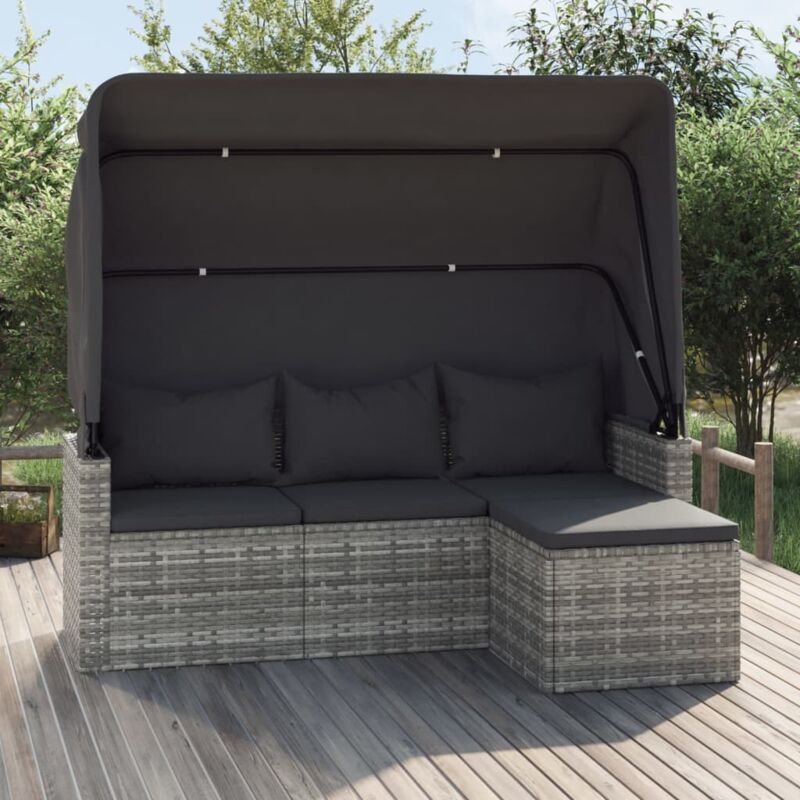 Canapé de jardin 3 places Canapé relax - Banc de jardin avec toit et repose-pieds Gris BV368616 - Gris