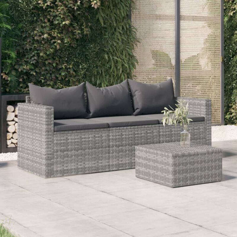Maison Chic - Canapé de jardin 3 places Sofa Banquette de jardin avec coussins Gris Résine tressée 81434