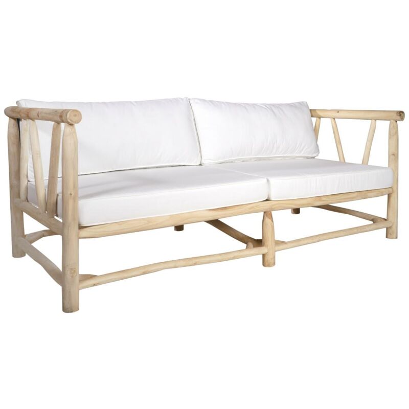 Vente-unique - Canapé de jardin 3 places en teck avec coussins - Naturel clair et blanc - tulum de mylia
