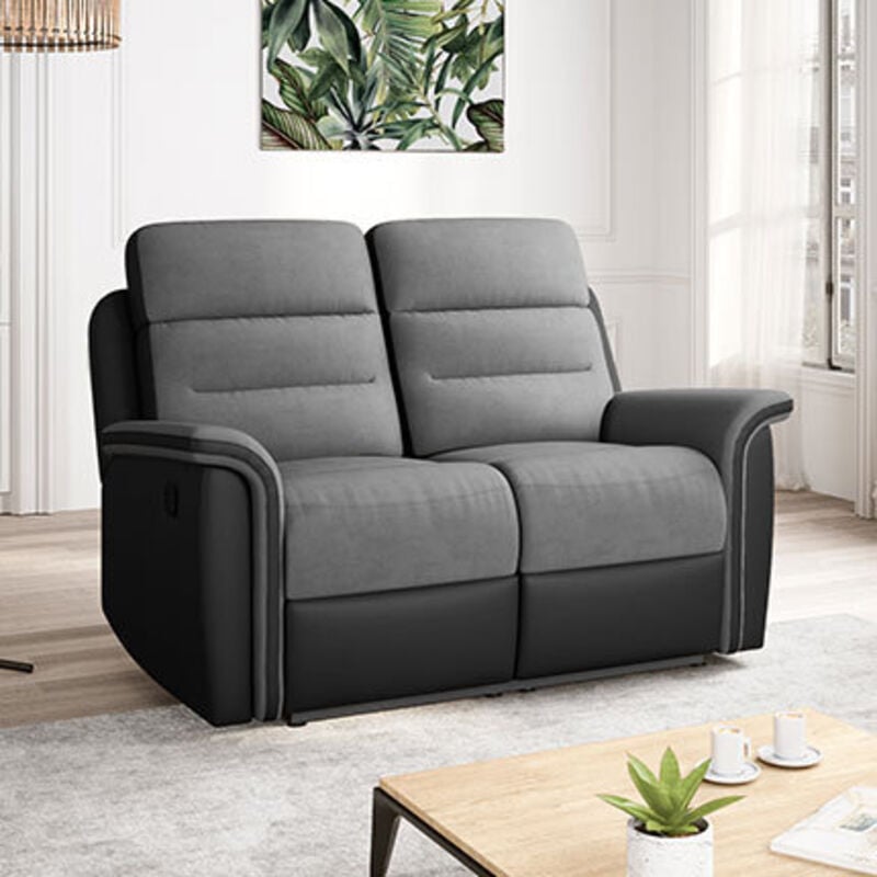 Usinestreet - Canapé de Relaxation 2 places en Microfibre et Simili léon - Gris et Noir