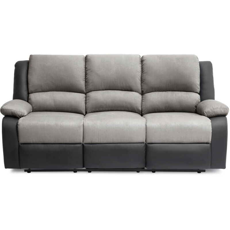 Usinestreet - relaxxo - Canapé Relaxation 3 places Microfibre et Simili leo - Gris et Noir