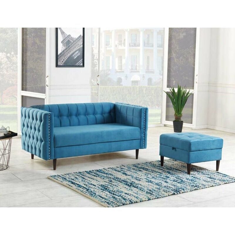 Abitare - Canapé deux places 167x83 cm en tissu bleu - Todi - Bleu Standard