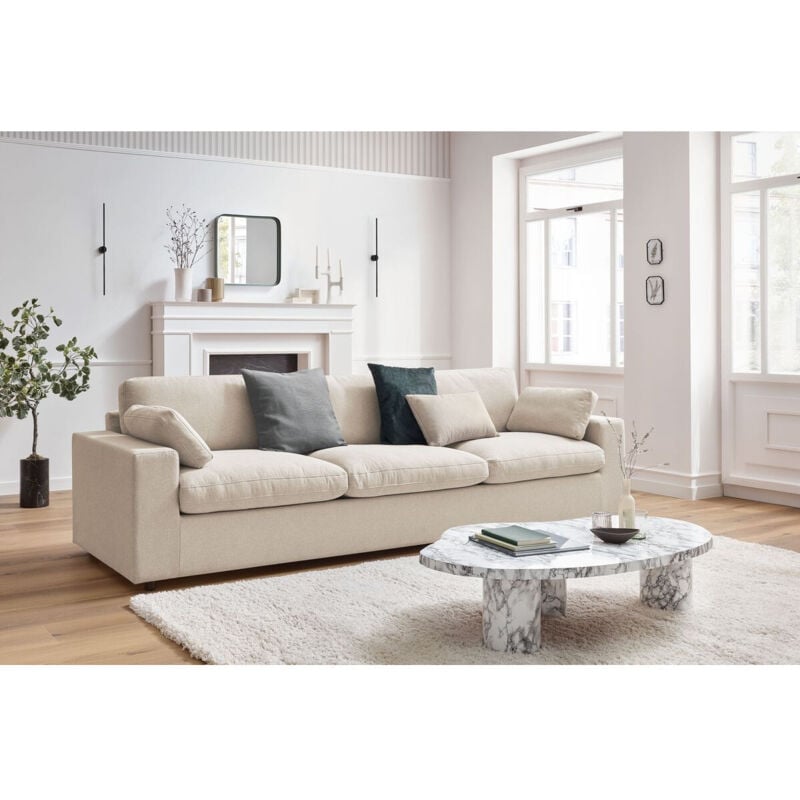 BOBOCHIC - Canapé droit fixe 4 places BELAIR Beige