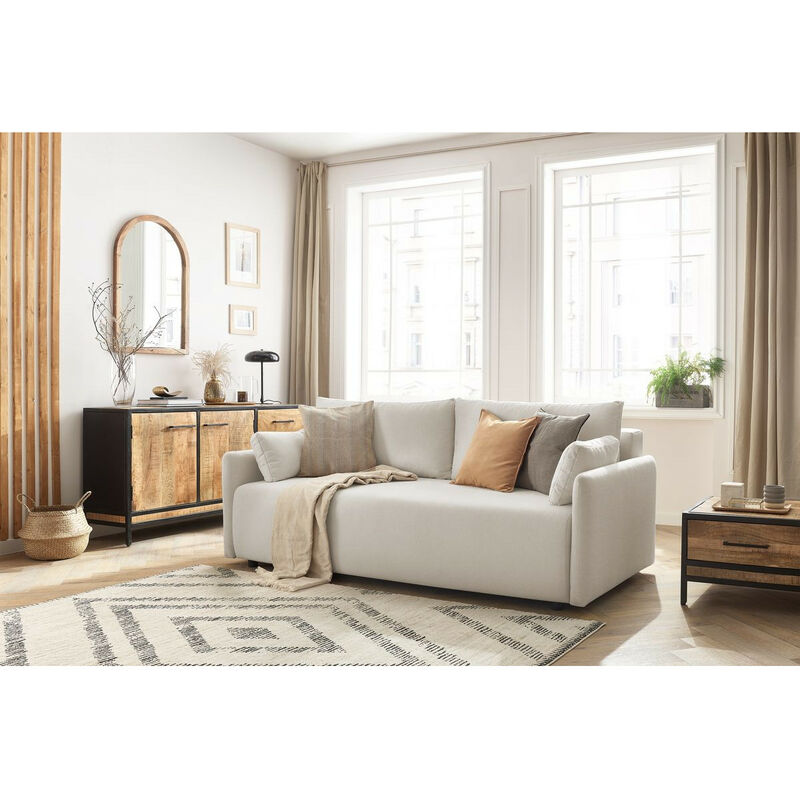 Bobochic - Canapé droit convertible coffre marcel tissu lisse Beige