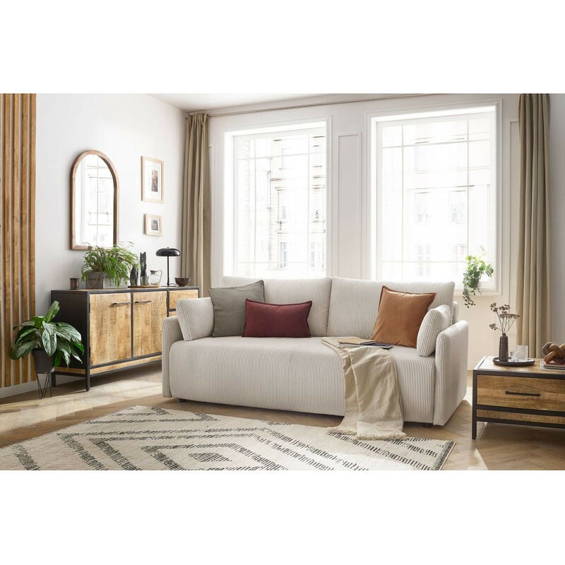 Canapé droit convertible coffre marcel velours côtelé Beige - Bobochic