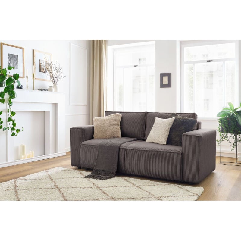 Bobochic - Canapé droit fixe 2 places nihad velours côtelé Taupe