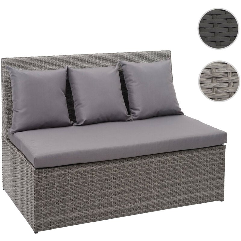 Canapé en polyrotin, 2 places HWC-G16, banc, fauteuil, gastronomie, 120 cm - gris, coussin gris foncé