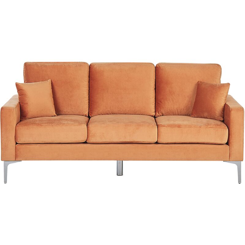 Beliani - Canapé 3 Places avec Coussins Assortis en Velours Orange Design Intemporel Rétro pour Salon Moderne