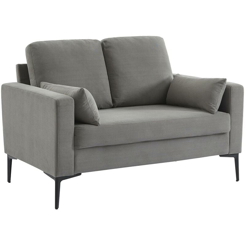 Canapé en velours côtelé beige - Bjorn - Canapé 2 places fixe droit pieds métal Velours côtelé Gris clair