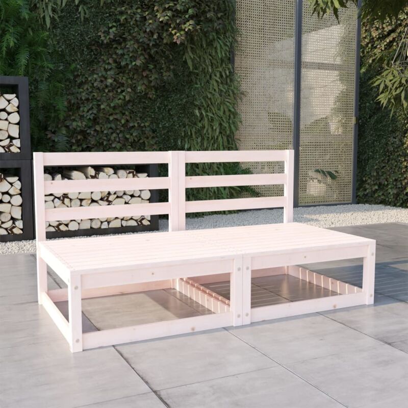 Canapé fixe 2 places de jardin Sofa Banquette de jardin Blanc Bois de pin solide 19511