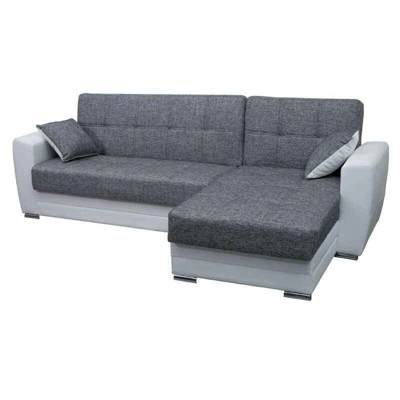 Canapé-lit d'angle en éco-cuir blanc et tissu avec conteneur 256x145xH90cm