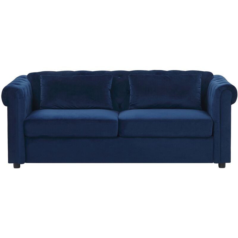 Beliani - Canapé Convertible en Velours Bleu Foncé Assise Large Pratique et Joli Chesterfield