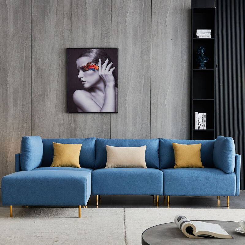 Canapé d'angle 3 places Bleu Tissu Design Confort Promotion