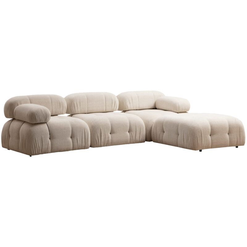 Les Tendances – Canapé d'angle modulable velours crème – 4 places – Dimensions L 288 x P 95 x H 75 cm – Confort optimal avec mousse et plumes