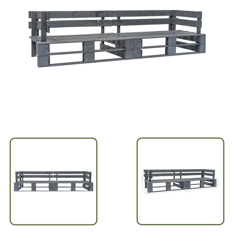 The Living Store Canapé palette de jardin 2 places gris bois - Canapé Jardin - Banc Jardin - Mobilier Jardin - Terrasse - Décoration Extérieure