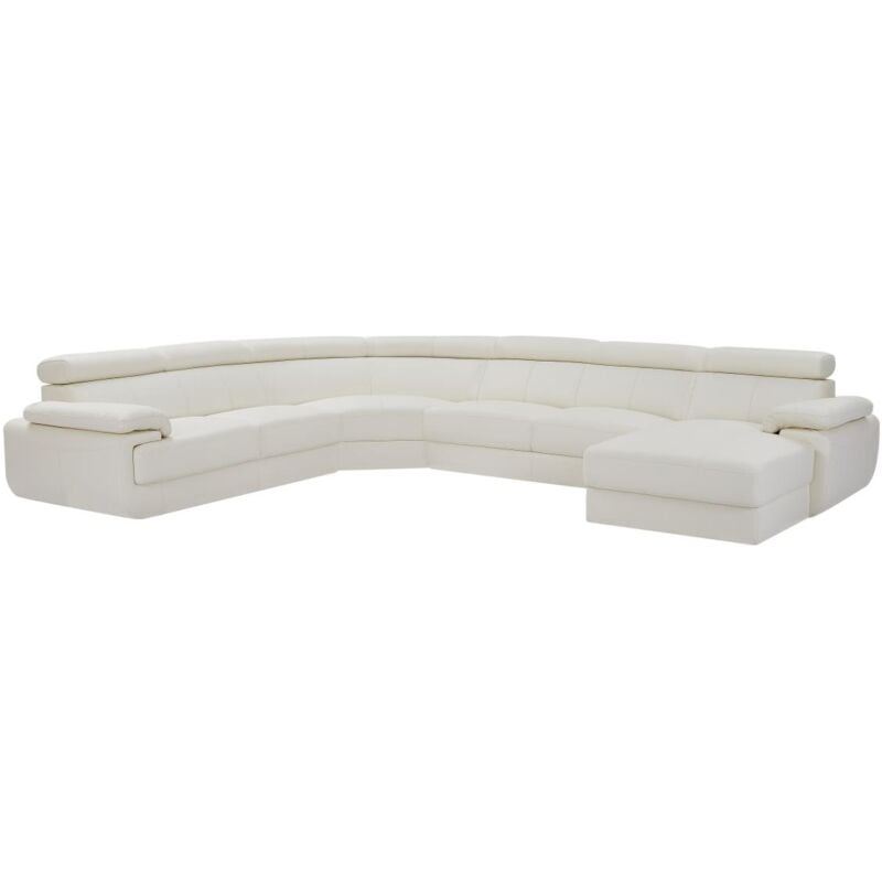 Vente-unique - Grand canapé d'angle droit panoramique en cuir blanc elevanto