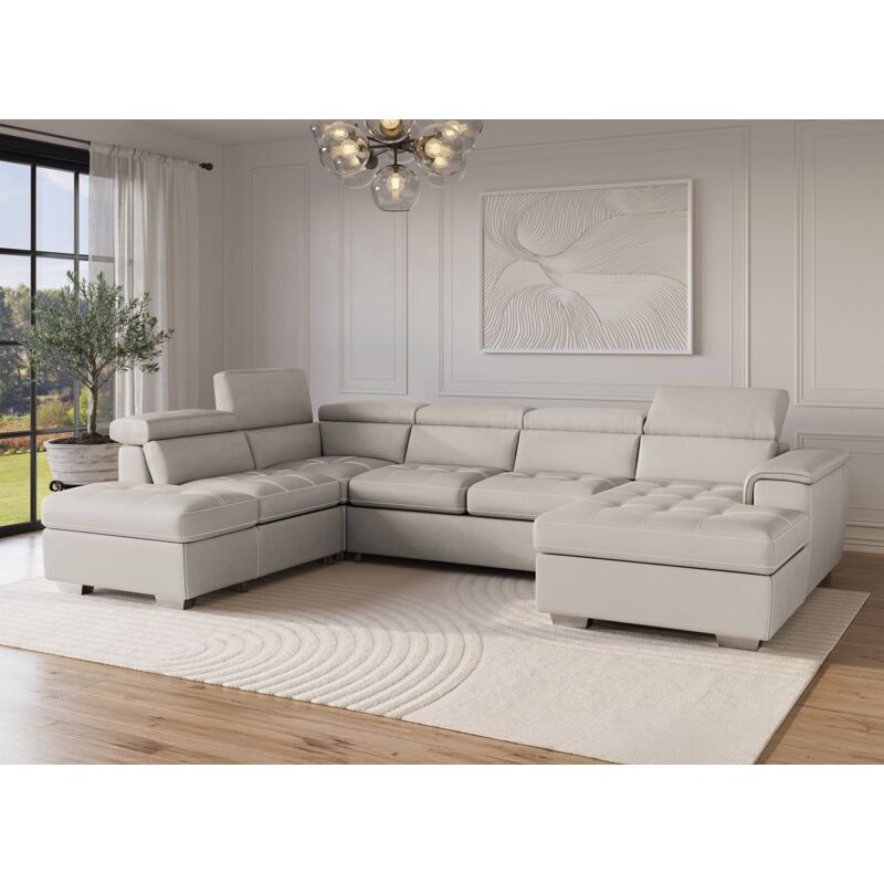 Deco In Paris - oliver - Canapé convertible et panoramique avec coffre de rangement en tissu beige oliver - Angle Droit