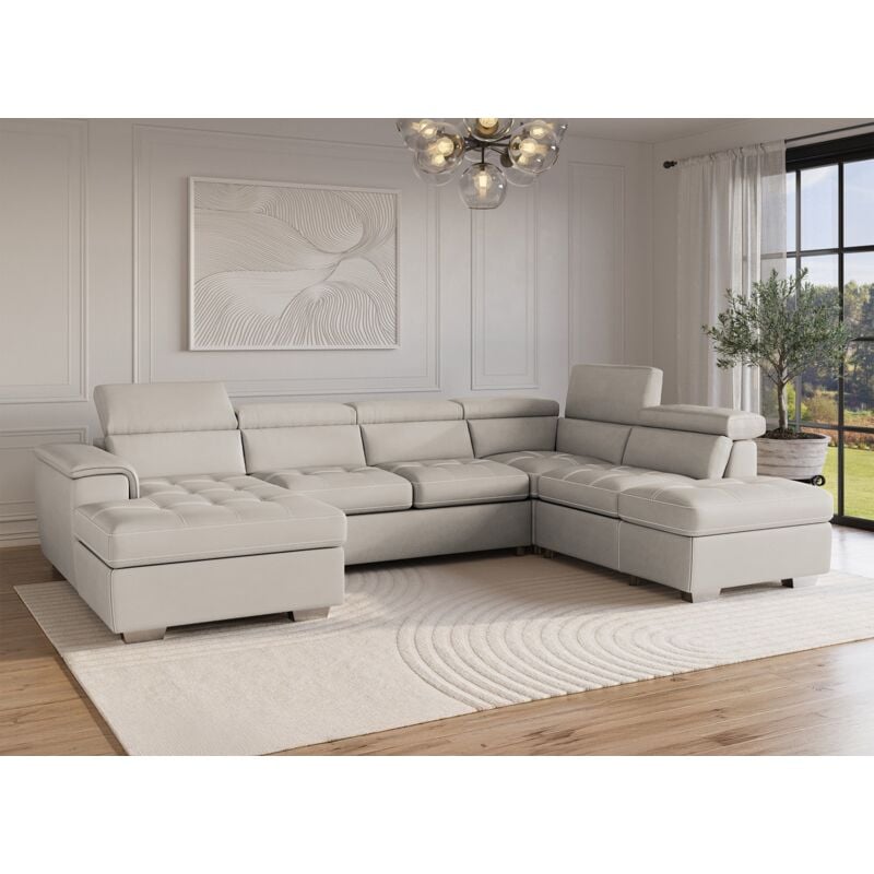 Deco In Paris - oliver - Canapé convertible et panoramique avec coffre de rangement en tissu beige oliver - Angle Gauche